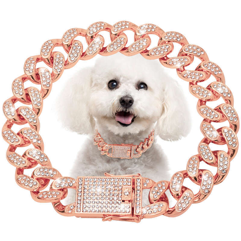 Gold Dog Chain Jewelry Cuban Collar With Secure Buckle For Small Medium Dogs Cats 20Mm Pets Collars Necklace With Diamo Zozostore