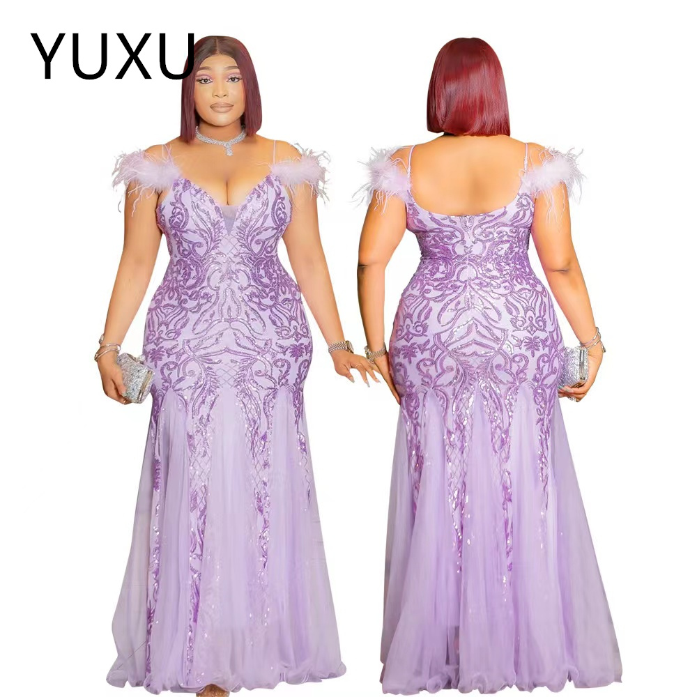 plus Size Aso Ebi Prom Dresses feather sequined Illusion Mermaid Long Sleeves Lace Tulle Evening Formal Dress for Special Occasions Birthday Party Gow