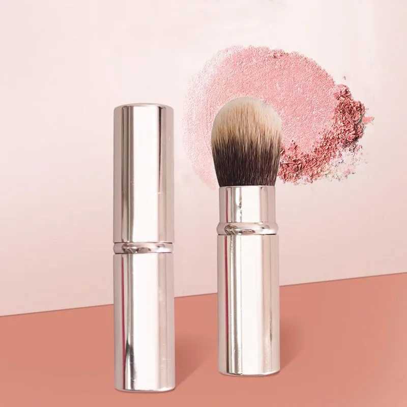 1 small retractable cosmetic brush mini portable facial powder powder blusher highlight brush optical fiber hair metal handle brush W240814