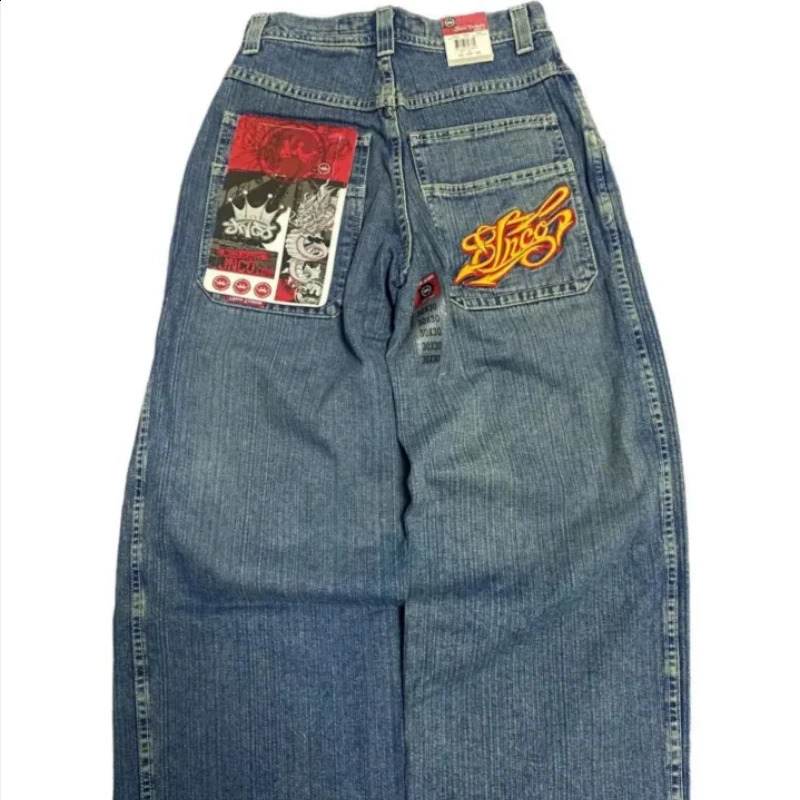 Y2K Fashion American Harajuku Style Series Street Cowboy Wide-leg Pants Hip-hop Retro Pocket Embroidered High Waist Loose Pants 240815