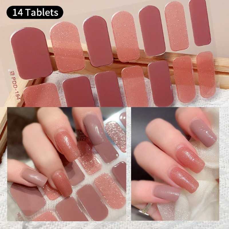 14Tips Glitter Full Cover Nail Stickers Self Adhesive Full Nail Decals Nail Gel Polish Decoration Designer Creative Nail ArtXJ240815
