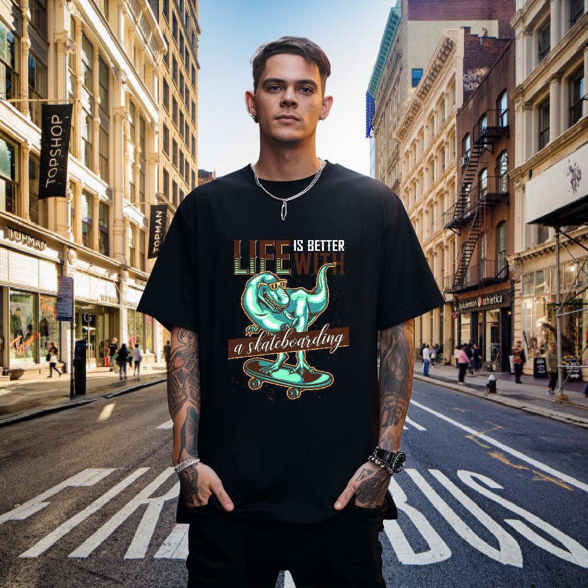 T shirt 100% Cotton 230g dinosaur Sport Round Neck Short Sleeve Plus Size Custom Men Clothes T-Shirt Fashion Casual Loose Tee Shirt