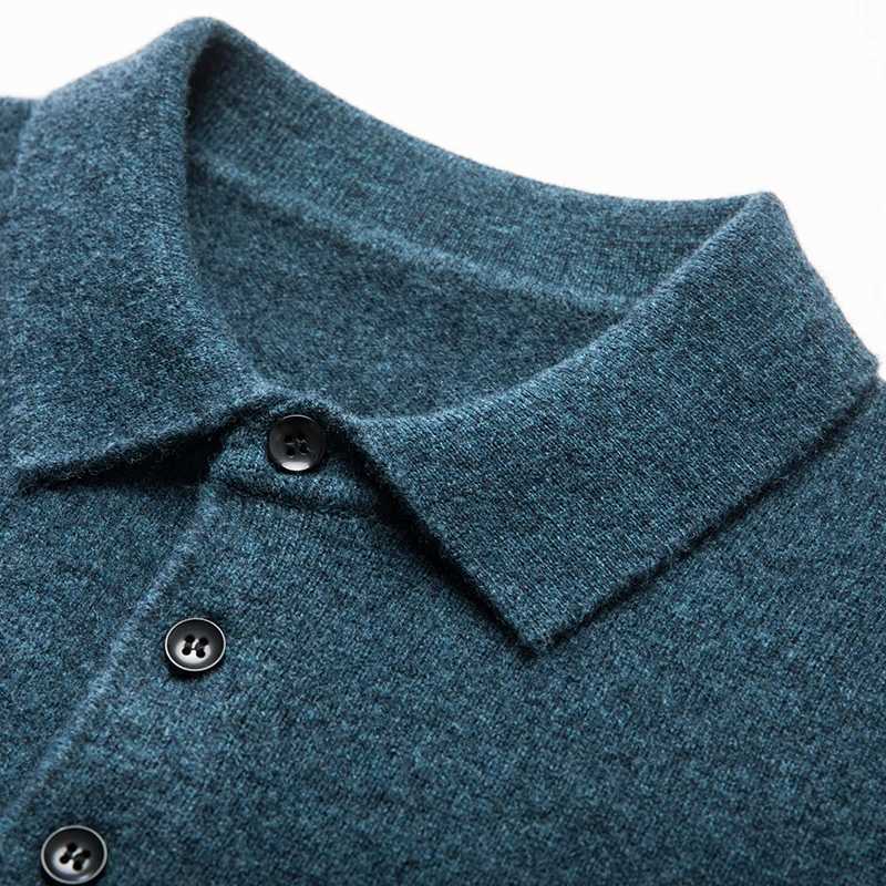 Cashmere sweater mens Polo neck 100% pure wool sweater solid color sweater backing sweaterXJ240814