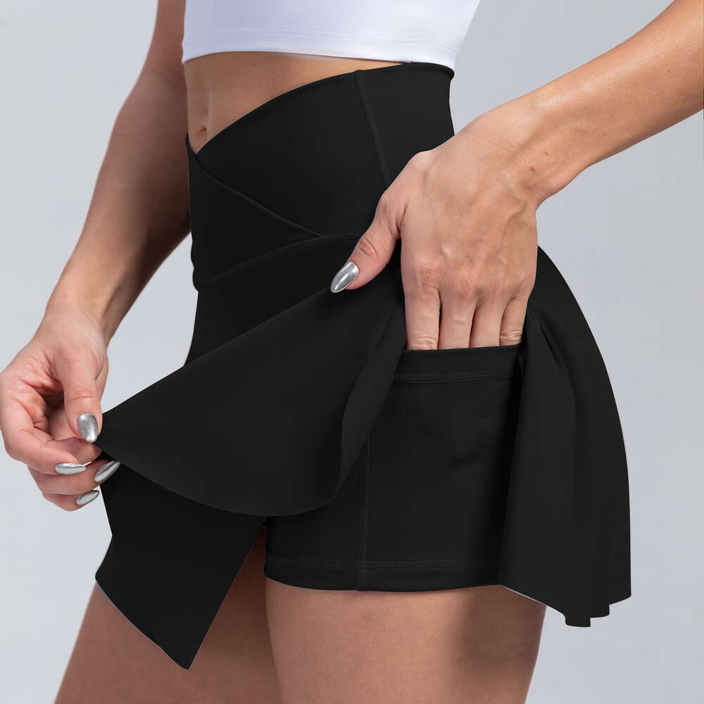 Tennis S-2XL Skorts With Pockets High Waist Fake Two Pieces Sport Skirts Fiess Running Shorts Super Stretchy Dress Activewear