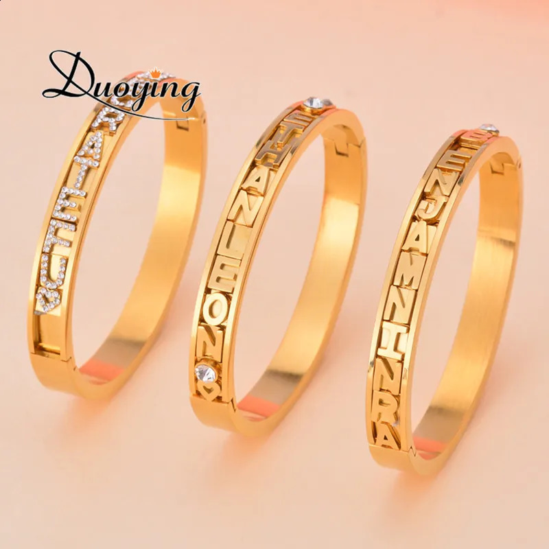 Duoying 316L stainless steel DIY slider charm bracelet custom name bracelet zirconia letter bracelet personalized bracelet 240812bj