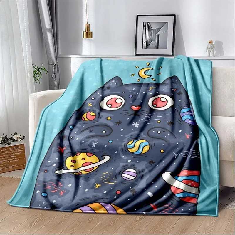 9 Cute Cat Cartoon Soft Flannel Fluffy Throw Camping Blanket for Children Sofa Throw Thin Blanket Fashion Gift Y240815