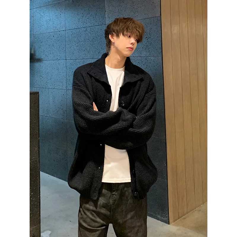 Solid Cardigan Sweater Men Korean Lazy Leisure Knitted Sweaters Hip Hop Streetwear Loose Simple Knitwear Coat Male ClothesXJ240814