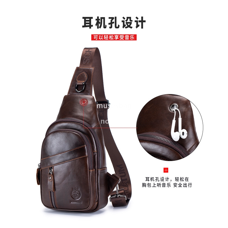 New high quality leather crossbody chest bag men's vintage senior head layer cowhide cross-border explosive men's front body bag