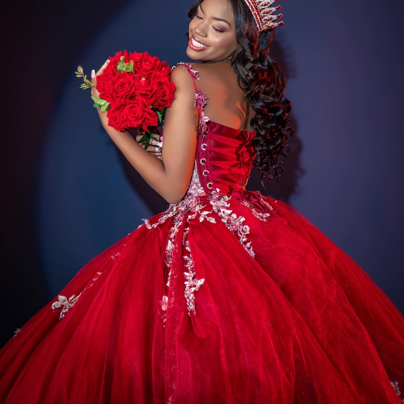 Red Quinceanera Dress Ball Gown Off The Shoulder Applique Lace Beading Crystals Tull Corset Sweet 16 Vestido De 15 Anos