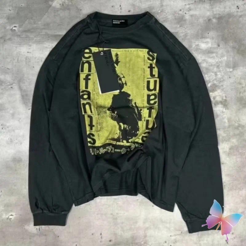 Men's Hoodies Hiphop Street Men Women Long Sleeve Tshirt ERD Sweatshirts Yellow Abstract Print Letter Vinatge Washed Hole Black Pullover