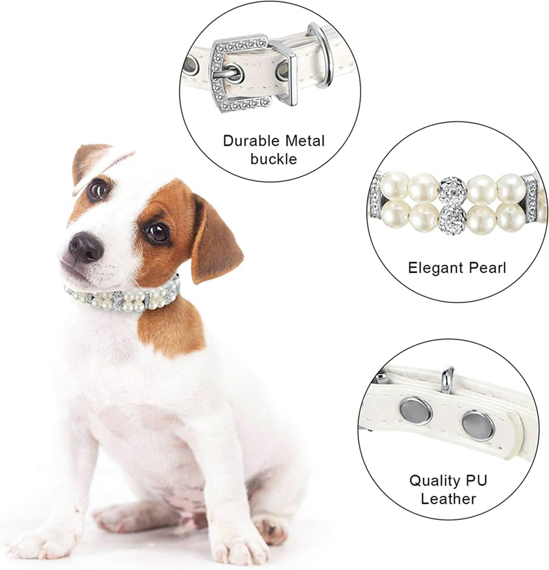 2026 New Luxury Dog Small Medium Dogs, Pearl Cat Collar PU Leather Female Necklace With Crystal Diamond Rhinestone Jewlled For Dogs Wedding