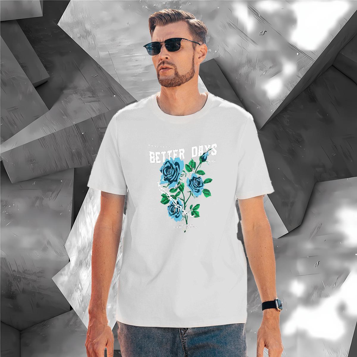 Brand ROSE Man T Shirts High Street Hip Hop Men Clothes T-Shirt 230g Pure Cotton Designer Fashion O Neck Short Sleeves Cartoon Printing L-4XL Polos