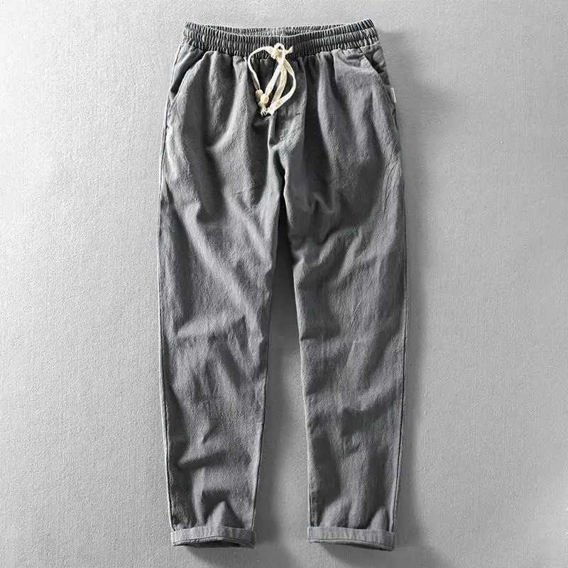 Men Clothing New Summer Harajuku Breathable Loose Cotton Linen Pants Y2K Trend Youth Casual Streetwear Solid Drawstring TrousersM240815