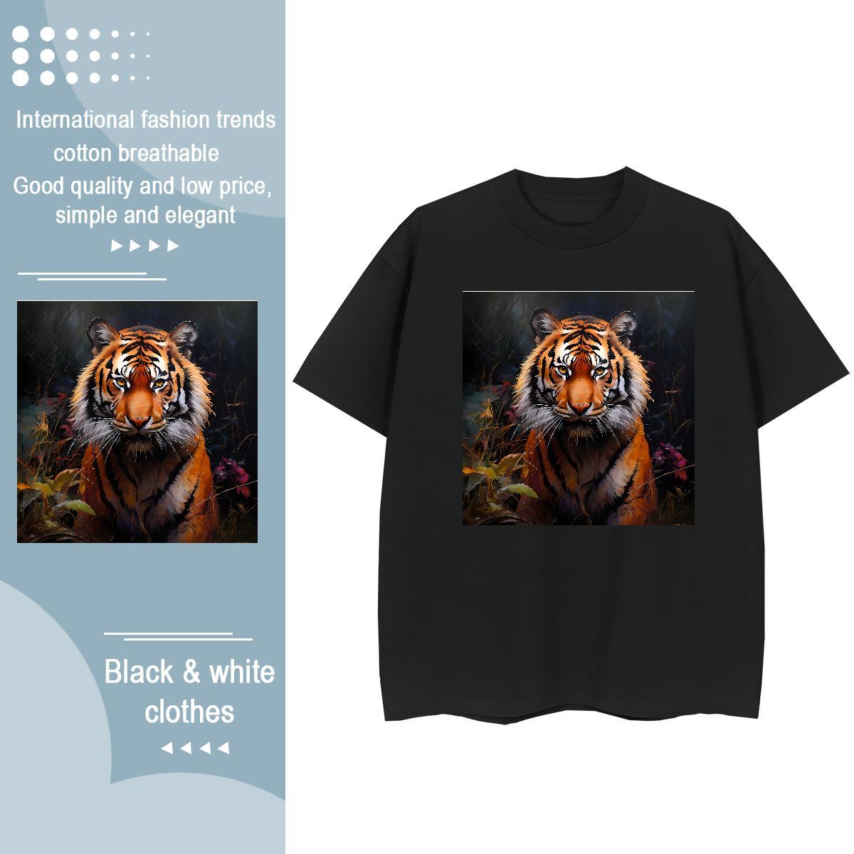 Classic Man T Shirts tiger O-Neck Short Sleeve Home Outdoor Oversized 230g Pure Cotton Tshirt for Man Woman Custom Clothes