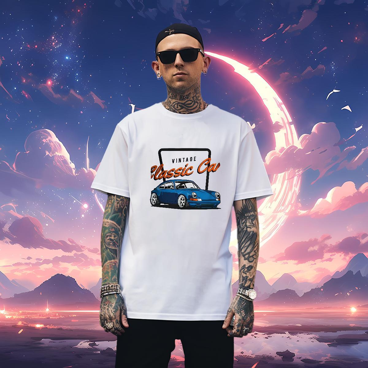Cool car T Shirt For Man Hip Hop Street Men Tshirts 100% Cotton 230g Fashion Design O-Neck Short Sleeve Customized Tee Shirt