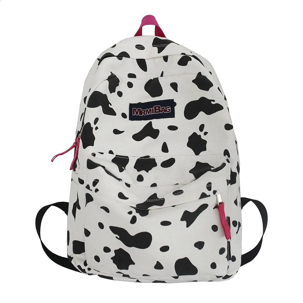 Preppy Style Canvas Zebra Cow Pattern Print Large Backpack Casual Women Handbags Students Korean Style Fashion Retro Bagpack 240813
