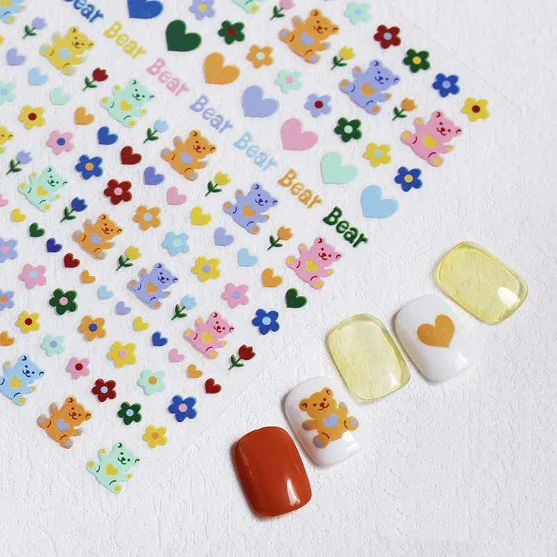 Cute Cartoon Nail Art Stickers Bear Rabbit Flowers Panda Designs Adhesive Decals for Nails Manicure DecorationXJ240814