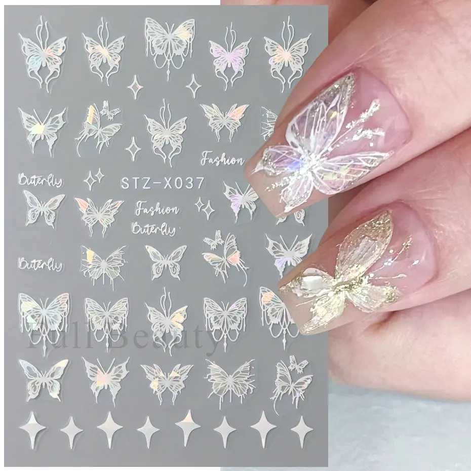 3D Holographic Black Butterfly Nails Slider Laser Self-adhesive Decals Dark Castle Tassels Designs Manicure Stickers Decor 2023XJ240814
