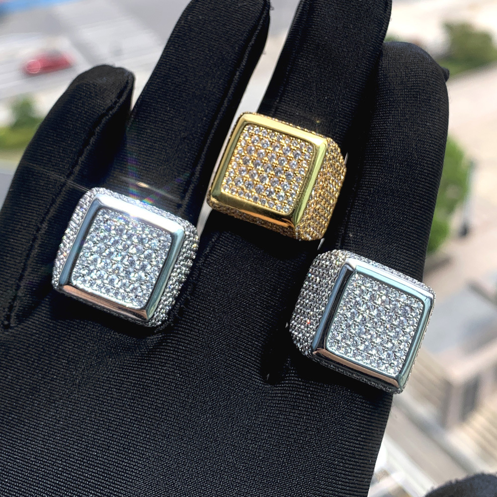 Men's Retro Square Wedding Ring with Premium Cubic Zirconia in White Gold