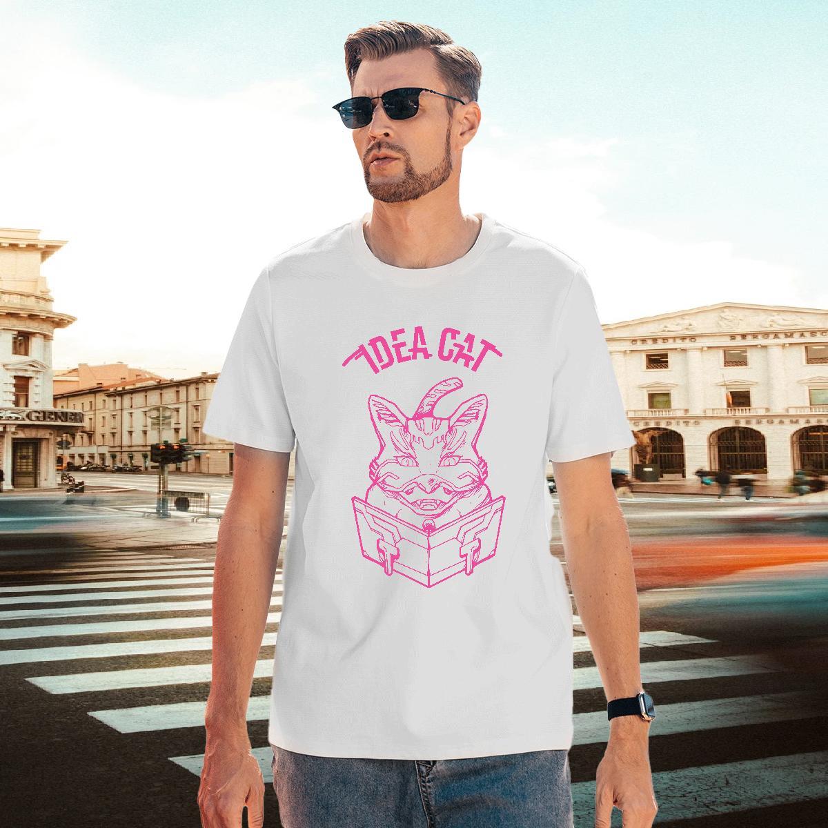 Comfortable T Shirt For Man cat Crew Neck Hip Hop Black White 230g Cotton Men Tshirts 2024 Clothings