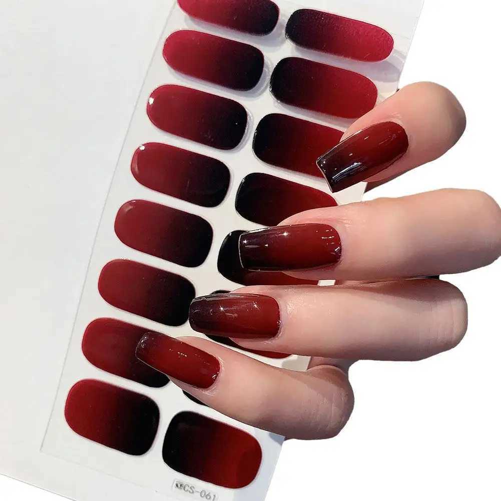 17Colors Hot Semi-cured Gel Nail Stickers Solid Color Nail Semi-baked Paste Decals UV Lamp Need Tips Full Nail for Women hotXJ240814