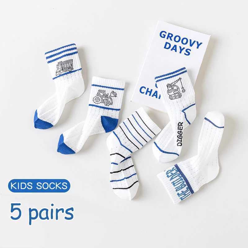 5 pairs of childrens socks boys spring and autumn fine mesh socks students medium tube sports socks willow branches odorless cotton W240814