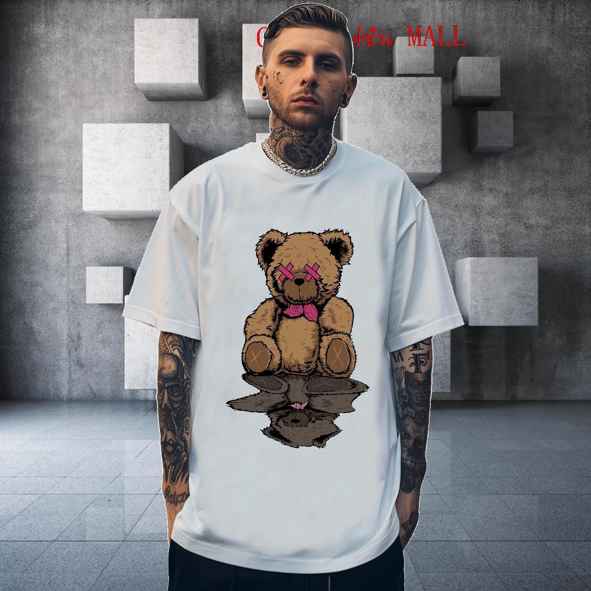 Comfortable Man T Shirts bear Breathable Hip Hop Street DIY Logo Oversized 100% Cotton 230g Tshirts 2024 DIY Clothings