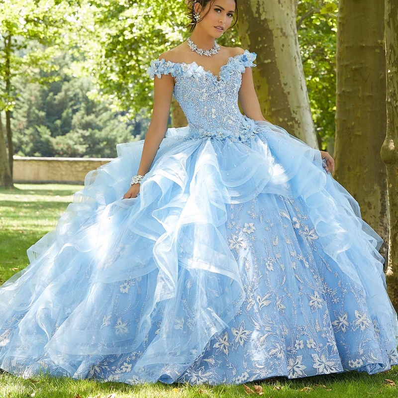 Quinceanera Dresses Ball Gown Off The Shoulder Princess Sparkly Beads Redtie Tull Sweet 16 Dress Vestidos De XV 15 Anos