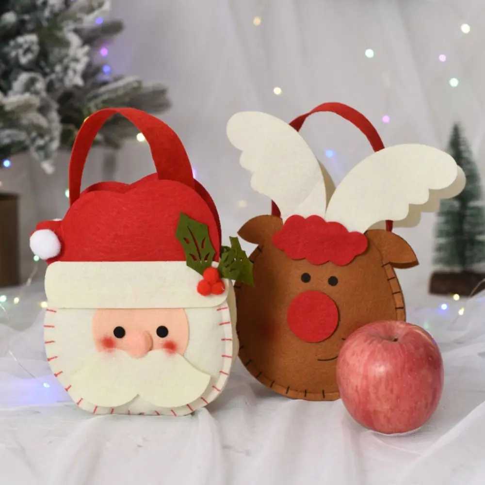 Christmas gift bag childrens portable reindeer snowman Santa Claus wool felt bag beautifully printed Christmas candy bag W240813