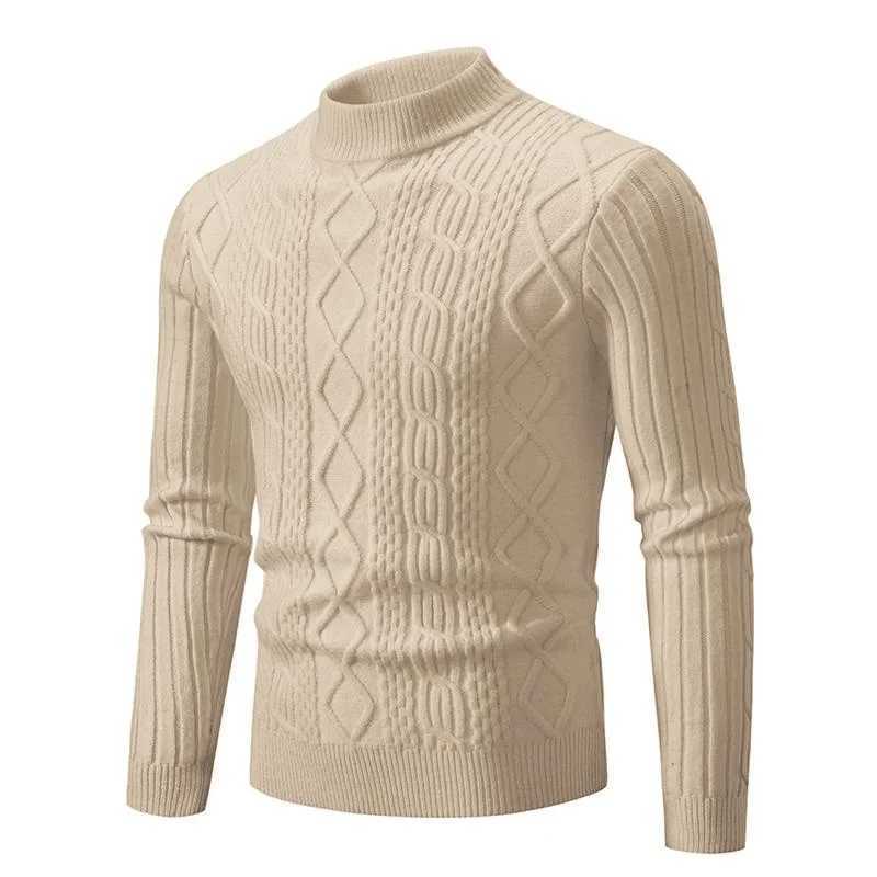Autumn and Winter O-neck Pullover Warm Solid Color Mens Plaid Sweater Slim Jumper Mens Knitwear Warm Casual SweaterXJ240814
