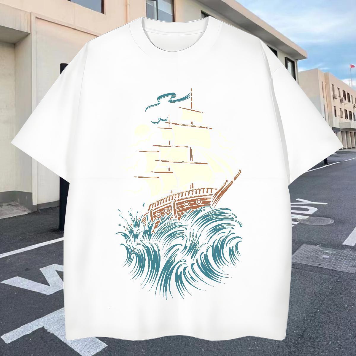 Designer Mens Tshirts Casual 100% Cotton 230g Oversized 4XL Breathable Soft ship T Shirt For Man Classic Polos
