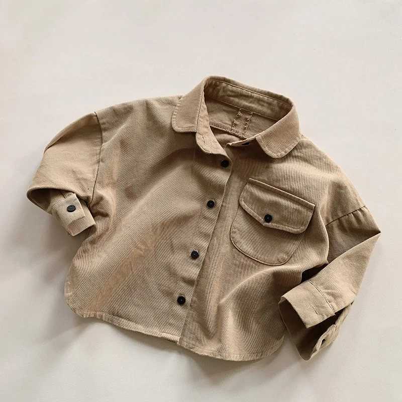 2024 new childrens long sleeved shirt jacket baby pocket jacket fashionable girls cardigan wool sweater retro childrens jacket boys jacket autumn clot