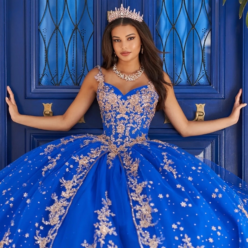Royal Blue Princess Quinceanera Dress Ball Gown Lace Applique Beading Tull Spaghetti Strap Corset Sweet 16 Vestido 15 De Anos