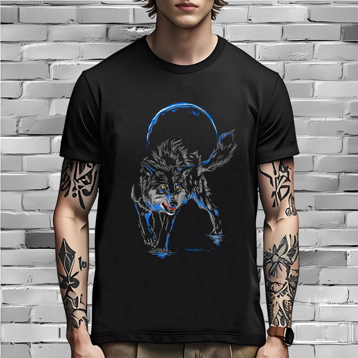 Loose Fit T shirt wolf Short Sleeve O-Neck Outdoor Floral Print 100% Cotton 230g Tshirts 2024 Top Tees