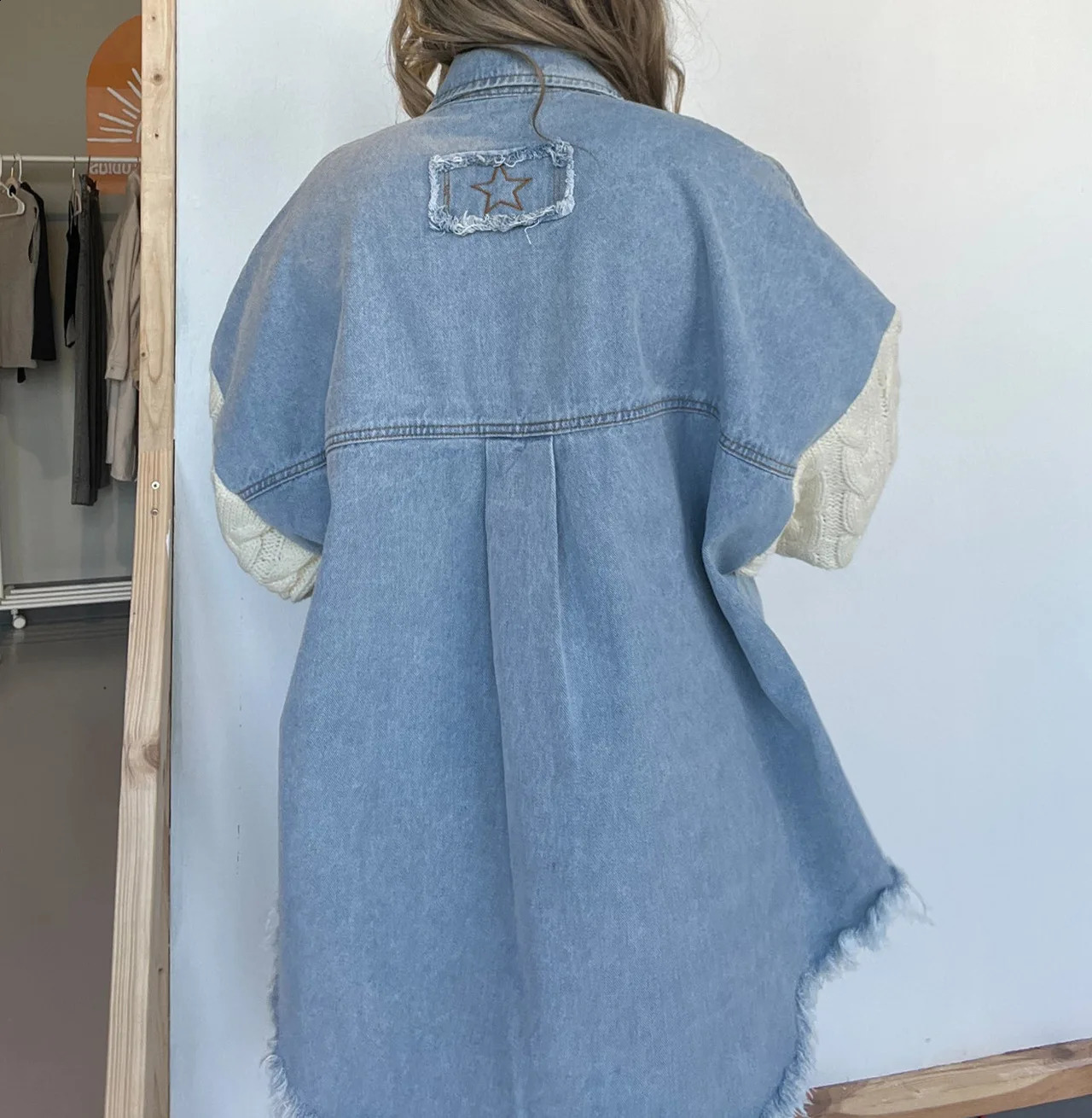 Jean Coat Women Vintage Loose Patchwork Retro Fashion Wool Sleeve Denim Ladys Coat Denim Jacket Women Chic Ladies Jackets 240814
