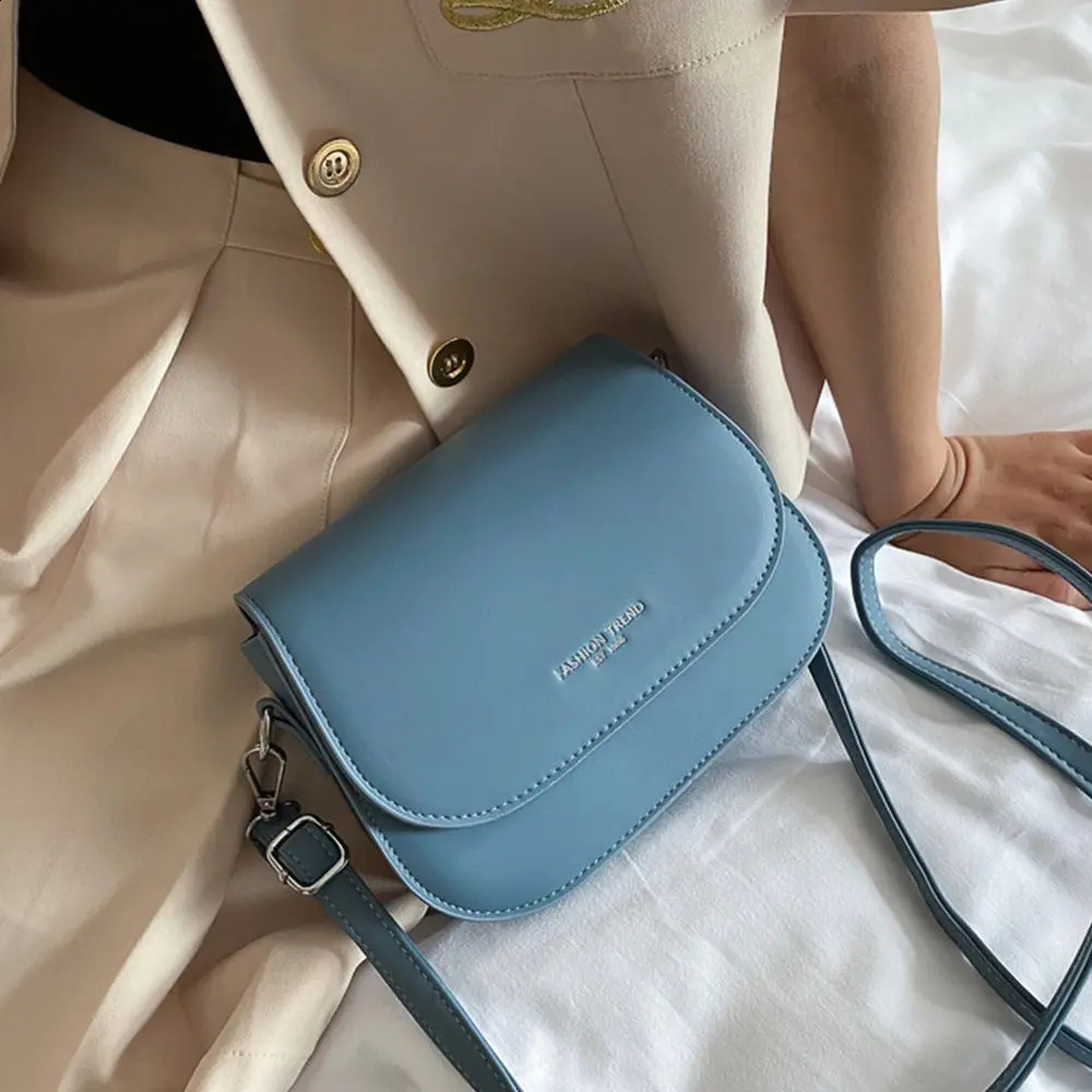 Trendy Saddle Shoulder Bag Women PU Leather Crossbody Simple Solid Color Flap Messenger Fashion Handbags Pouch 240814Z