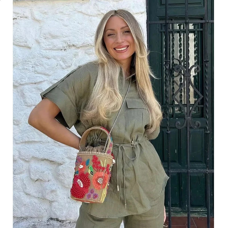 TRAF Sets Summer 2piece 2024 Elastic Waist Women Pants Set Fashion Elegant Youth Holiday Street Chic Suits y240824