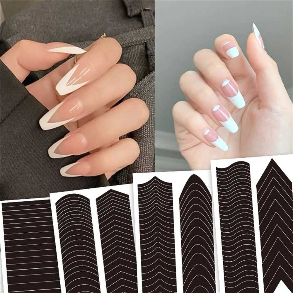 3D French Tips Stencils Nail Stickers Shiny Glitter Silver White Sliders Crystal Decals Nail Art DIY Adhesive Sticker DecorationXJ240814