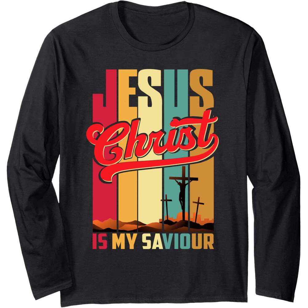 Long Sleeve Shirts for Men sweatshirt Jesus Christ Is My Saviour for Christian Men Women Vintage Long Sleeve Tee Streetwear Casual tops clothes
