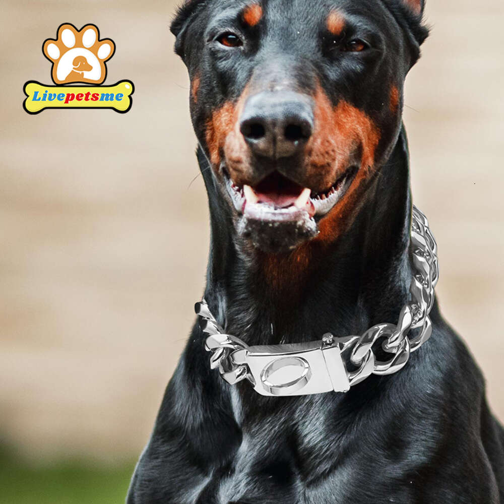 Stainless Steel Dog Collar Choker, Solid Buckle Metal Cuban Link Chain, Luxury Pets Necklace For Dog Walking, Heavy Duty Zozostore