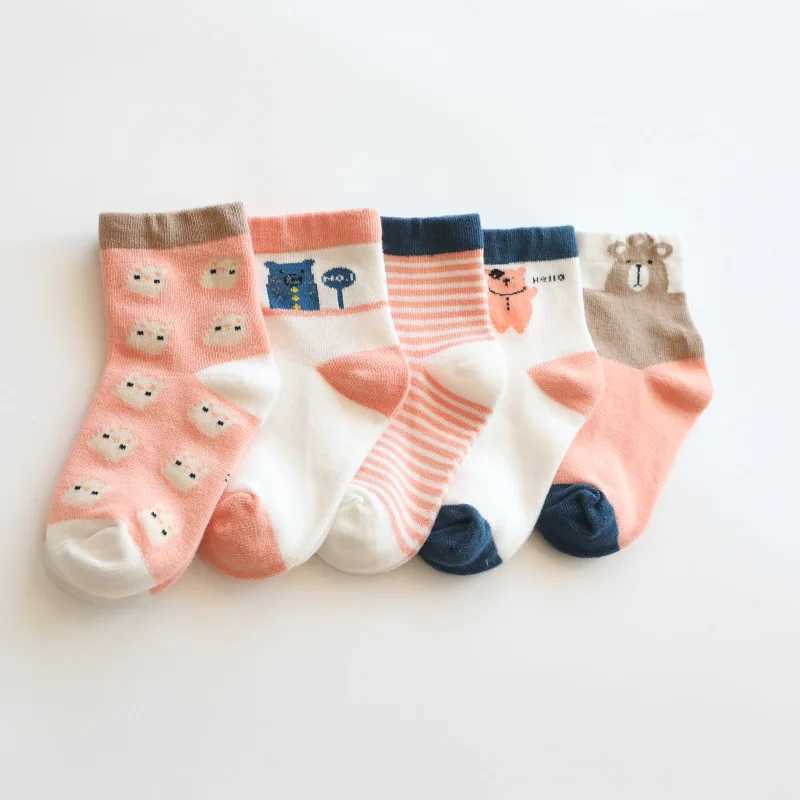 5 pairs/batch of childrens soft cotton socks for boys and girls cute cartoon style for teenagers fashionable and warm 1-12 autumn and winter new child