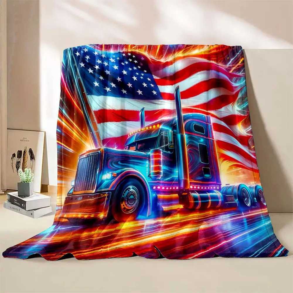 6 Sizes Truck Great America Printed Blanket Warm Soft and Comfortable Home Travel Camping Blanket Sofa Bedding Cover Blanket Y240815