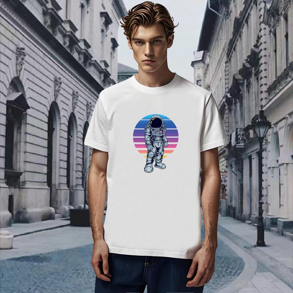 T-Shirts for Men 230g Cotton universe High Street Hip Hop Short Sleeve O-Neck Cartoon Print Tshirts Casual New Loose Clothings