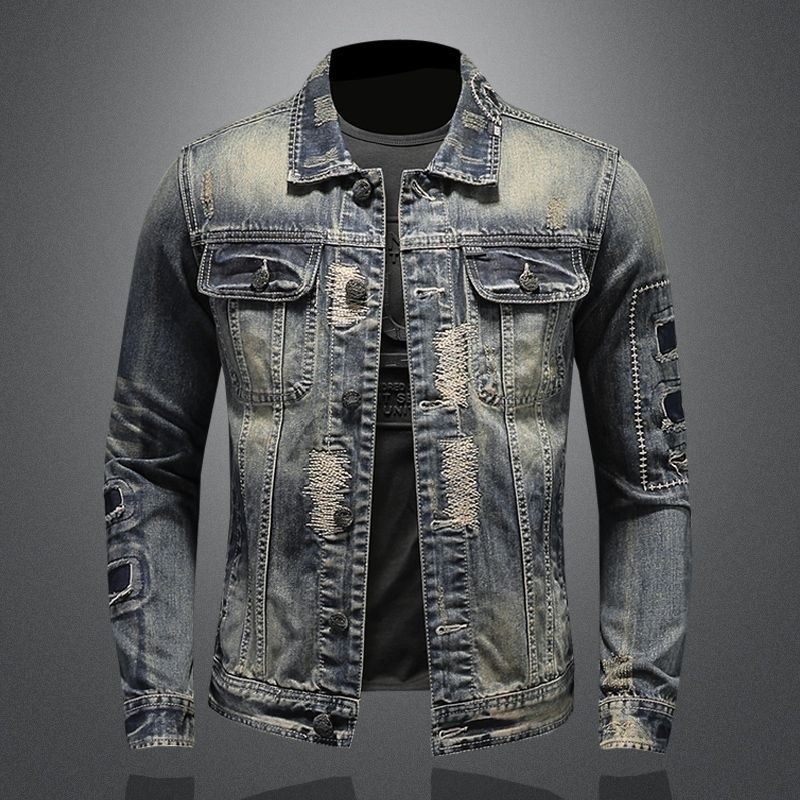Spring/Summer Fashion Trend Tear Vintage Jeans Jacket Mens Casual Loose Comfortable High Quality Plus Size Jacket 240814