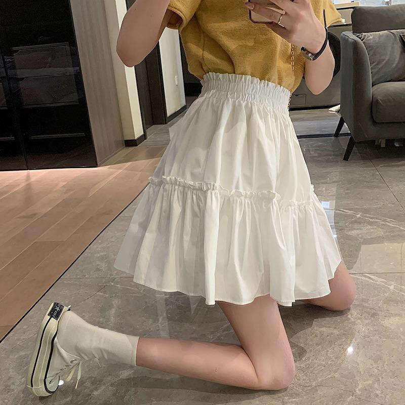 Mini Fashion A Line High Sexy Cute Ruffle Vintage Tennis Skirt Black Elastic Waist Solid Women Short Skirts s