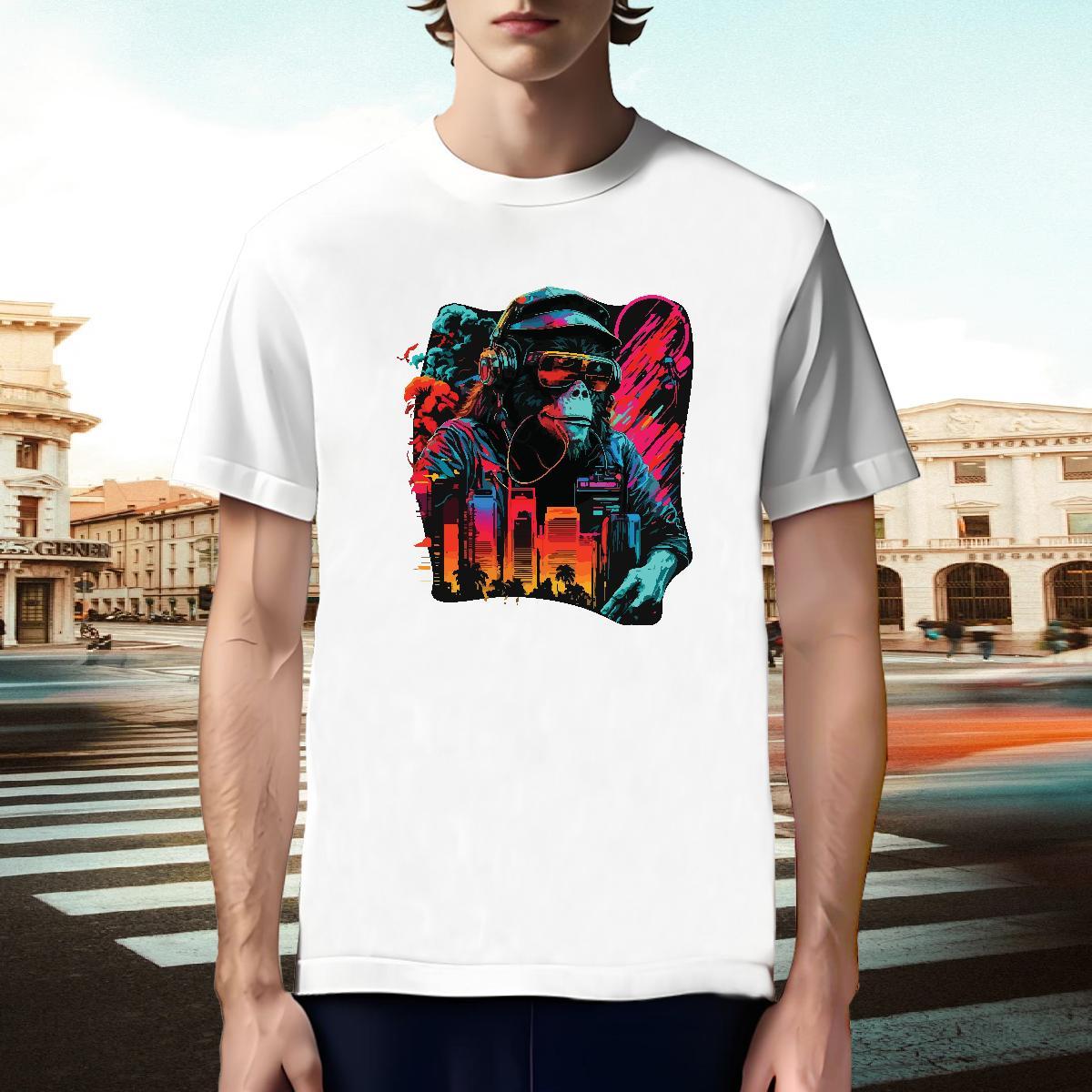 Classic T Shirt For Man chimpanzee O Neck Short Sleeves Street DIY Printed 230g Pure Cotton Men Tshirts Classic Casual Polos