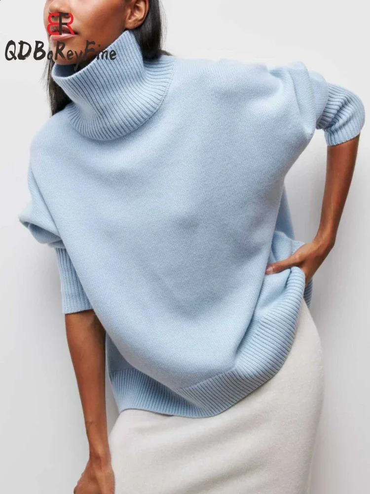 Winter Women Turtleneck Sweater Oversize Long Sleeve Top Autumn Casual Loose Jumper White Thick Warm Knitted Pullovers for Women 240815