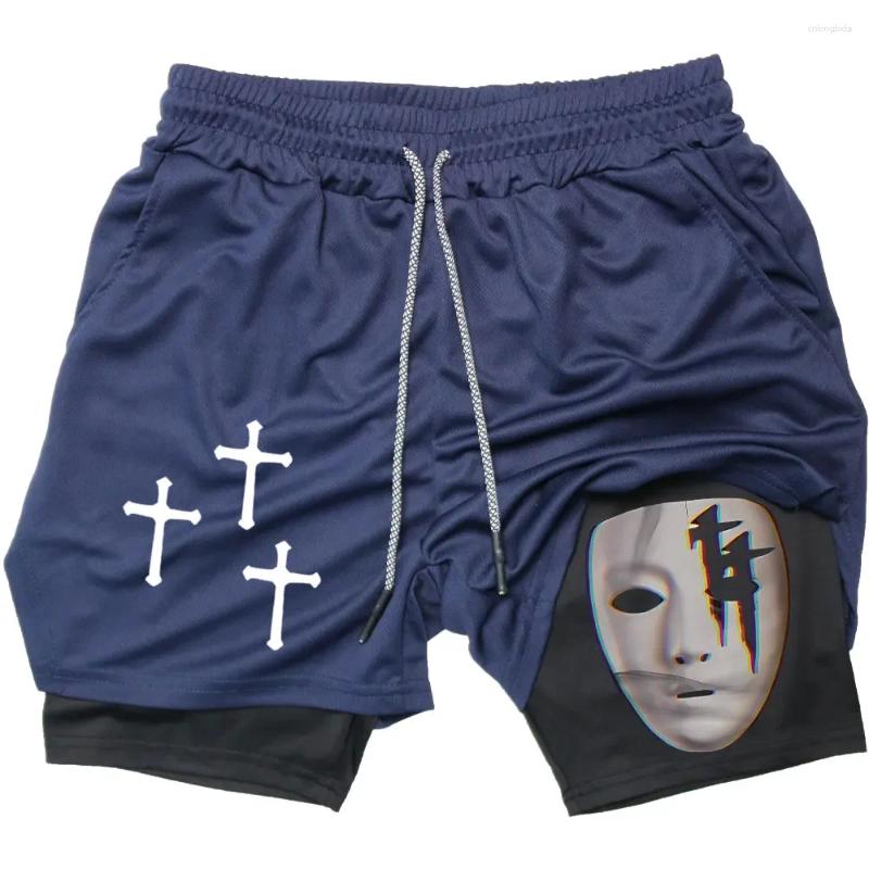 Mens Shorts Cross Print 2 In 1 Compreesion For Men Gym Workout Running Athletic Performance With Pockets Activewear