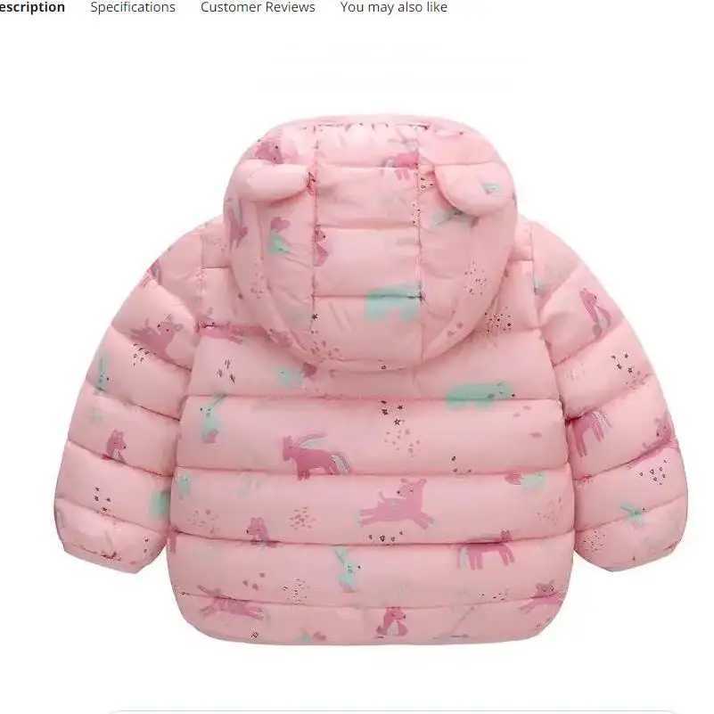 Autumn and winter childrens girls and boys hooded cartoon jacket cute down jacket with ears for babies warm zipper jacket childrens clothing 0-5Y W240