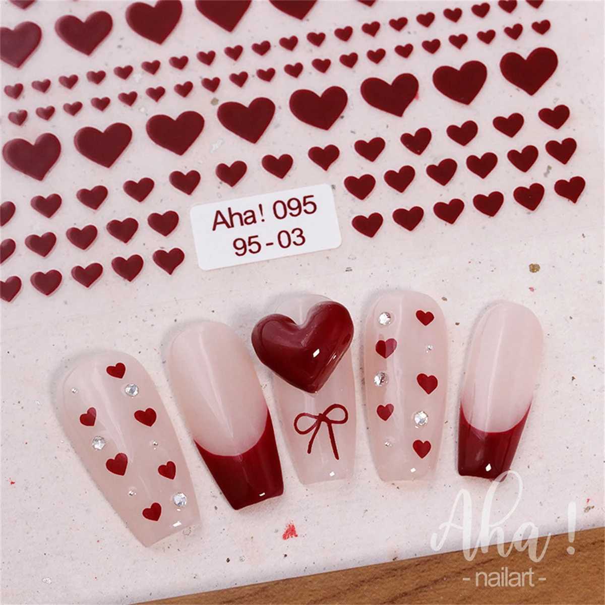 1pcs 3D Kawaii Heart Nail Art Stickers Colorful 3Sizes Love Self Adhesive Nail Decorations Slider Decals DIY Manicure SuppliesXJ240814